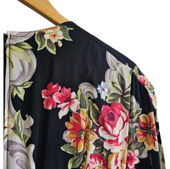 80s Vintage Karen Alexander floral black maxi dress size 12 - Picture 4 of 12
